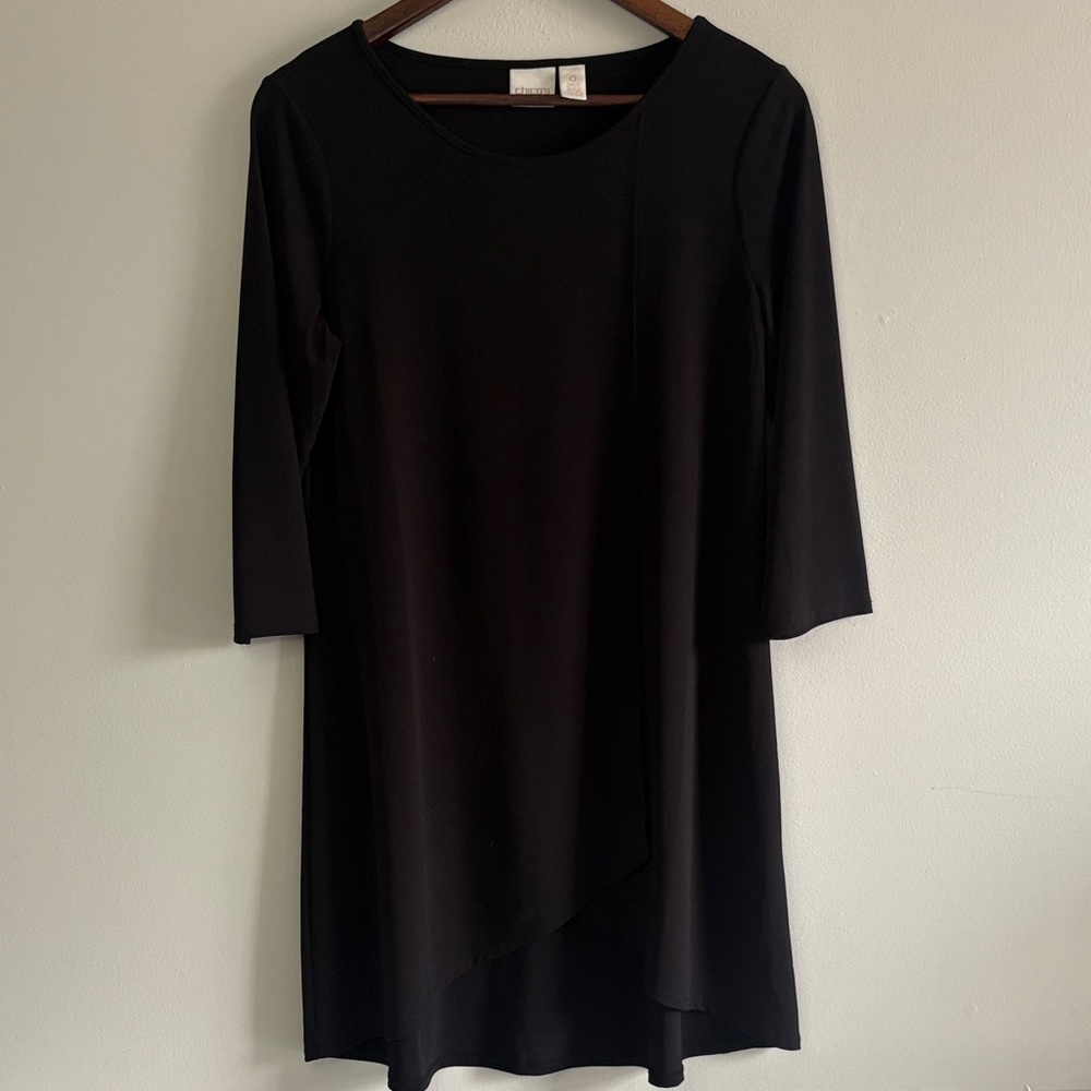 Chico’s Black Asymmetrical Hem Tunic Top 3/4 Sleeve Size 0